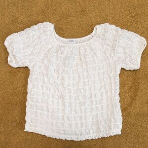 Zara Cream Textured Short Sleeve Blouse